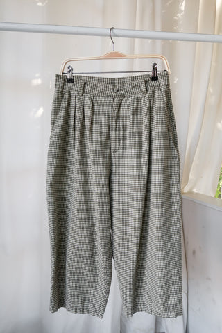 Green Plaid Cotton Pleated Capris - 32W