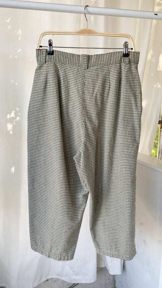 Green Plaid Cotton Pleated Capris - 32W