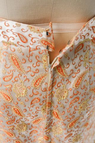 Citrus Paisley Metallic Column Skirt