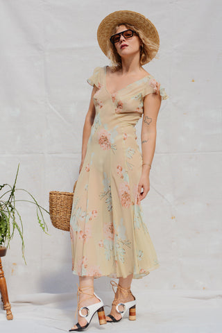 Pastel Floral Chiffon Bias Sheer Dress