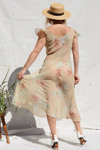 Pastel Floral Chiffon Bias Sheer Dress
