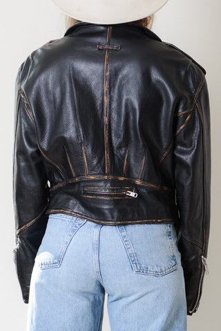 Distressed Leather Crop Moto Jacket