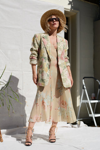 Pastel Floral Linen Blend Blazer