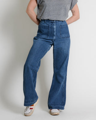 70s Navy Dungaree Wide Leg Jeans ~ 29W