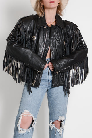 Kickass Black Fringe Leather Moto Jacket
