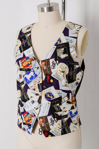 Nicole Miller Silk Wine Novelty Print Vest