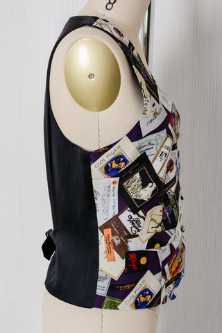 Nicole Miller Silk Wine Novelty Print Vest