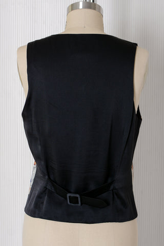 Nicole Miller Silk Wine Novelty Print Vest