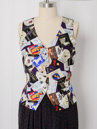 Nicole Miller Silk Wine Novelty Print Vest