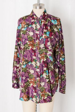 Jewel Tone Floral Silk Shirt