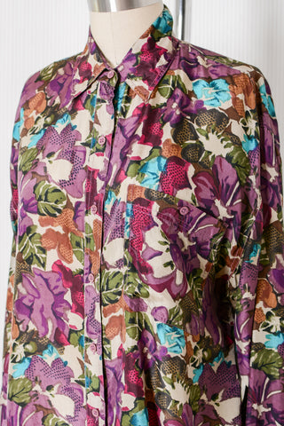 Jewel Tone Floral Silk Shirt