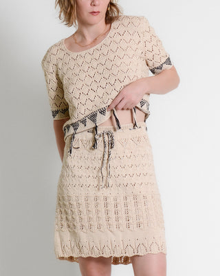 Creamy Zig Zag Crochet Fringe Crop Top