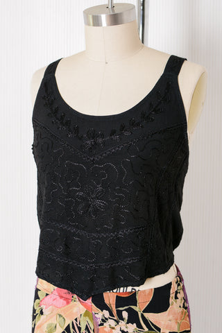 Black Embroidered Crop Tank