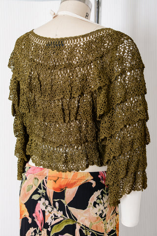 Olive Tiered Lace Sheer Top