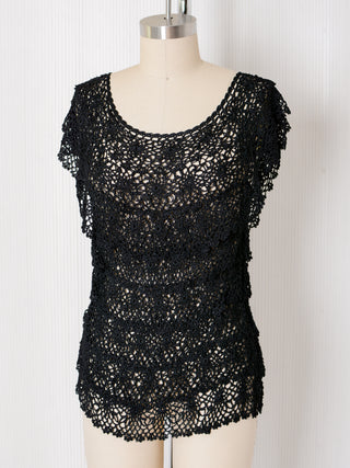 Black Tiered Lace Sheer Top