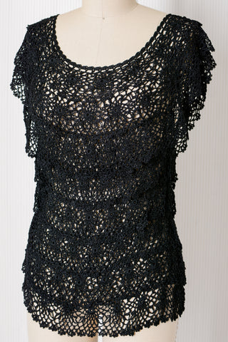 Black Tiered Lace Sheer Top