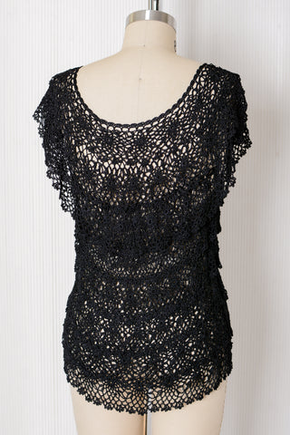 Black Tiered Lace Sheer Top