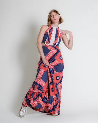 70s Cut Out Lace Halter Bandana Maxi