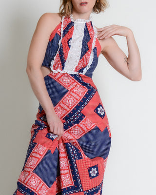 70s Cut Out Lace Halter Bandana Maxi