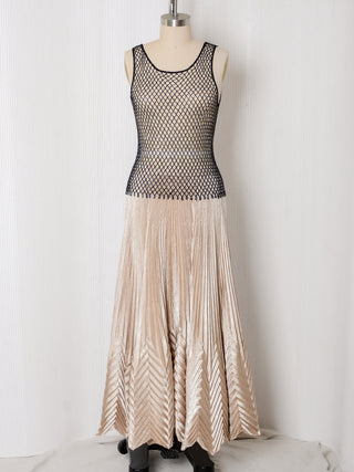 Jeanne Marc Champagne Plisse Skirt