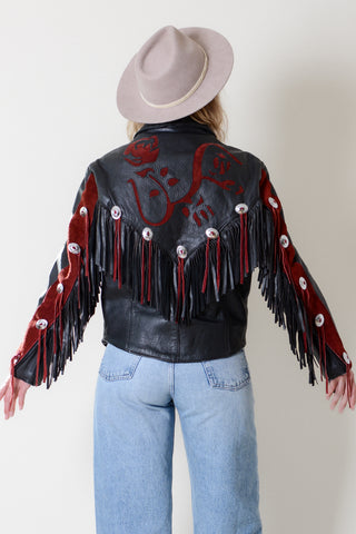 Floral Fringe Conch Biker Crop Jacket