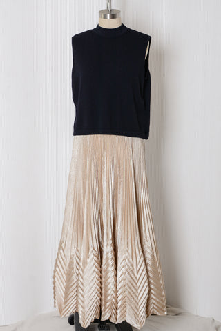 Jeanne Marc Champagne Plisse Skirt