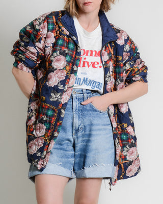 Equestrain Rose Plaid Quilted Silk Bomber