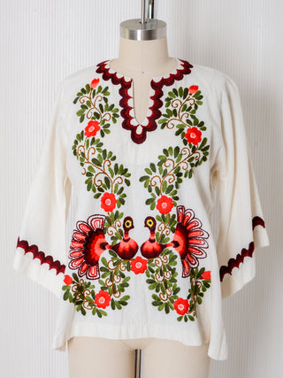 Mexican Otomi Peacock Embroidered Top