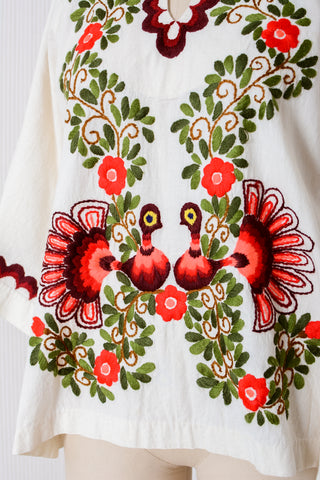 Mexican Otomi Peacock Embroidered Top