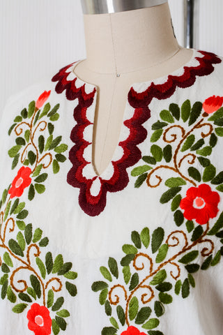 Mexican Otomi Peacock Embroidered Top