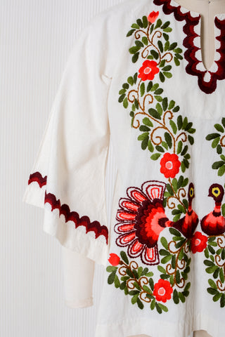 Mexican Otomi Peacock Embroidered Top