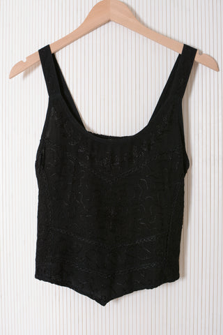 Black Embroidered Crop Tank