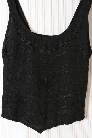 Black Embroidered Crop Tank