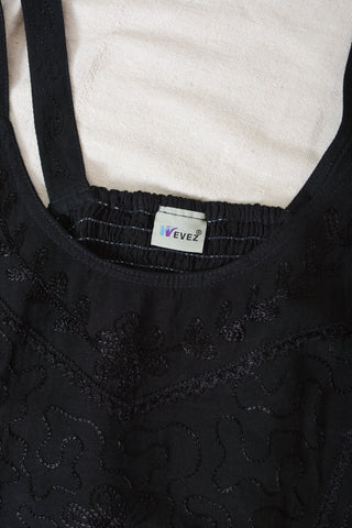 Black Embroidered Crop Tank