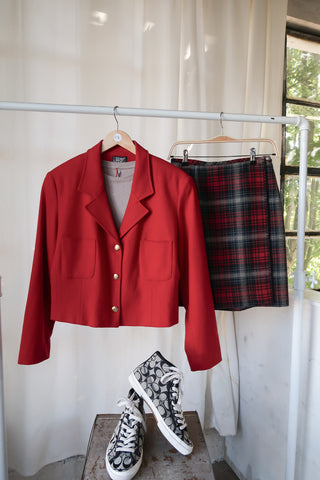 Cherry Red Crop Wool Blazer