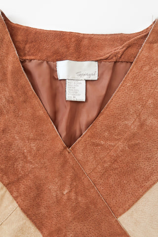 Two-tone Suede Leather Poncho