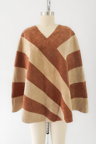 Two-tone Suede Leather Poncho
