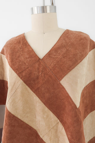 Two-tone Suede Leather Poncho