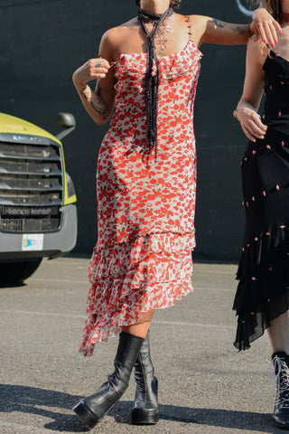 Sue Wong Silk Rosette Ruffle Bias Dress