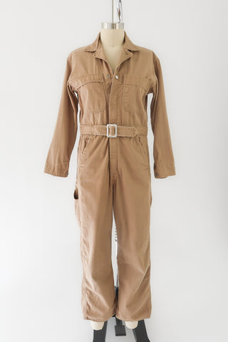 Distressed Khaki Cotton Coveralls