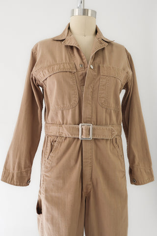 Distressed Khaki Cotton Coveralls