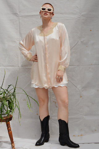 Peach Silk Lace Pajama Dress