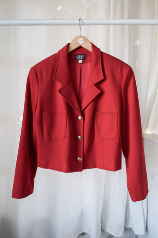 Cherry Red Crop Wool Blazer