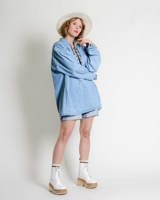 Lace Up Chambray Shirt