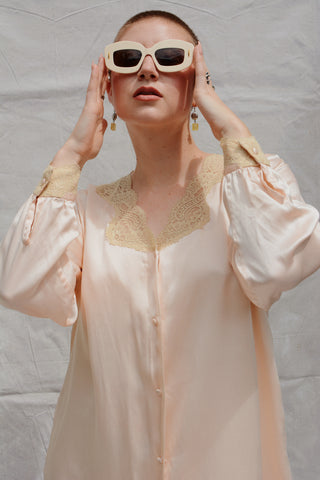 Peach Silk Lace Pajama Dress