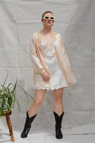 Peach Silk Lace Pajama Dress
