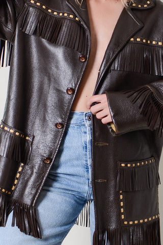 Dark Chocolate Deerskin Fringe Leather Jacket