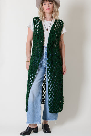 Emerald Green Handknit Maxi Vest