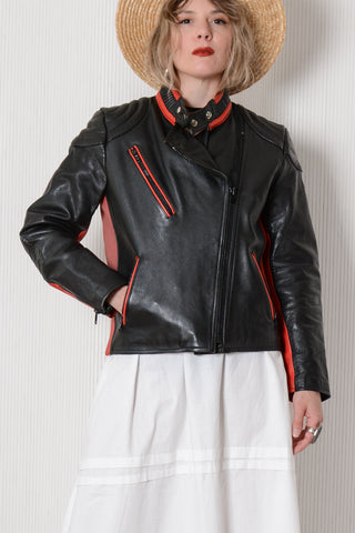 Legit Black & Red Leather Biker Jacket
