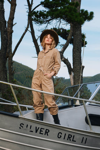 Distressed Khaki Cotton Coveralls